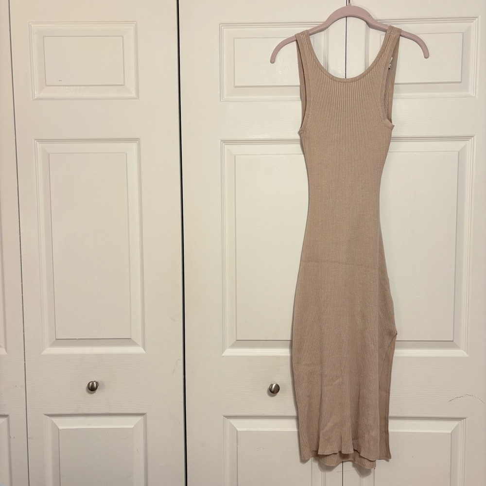 Freshman 1996 Beige Sleeveless Bodycon Midi Dress Cross Back Cut Out Small